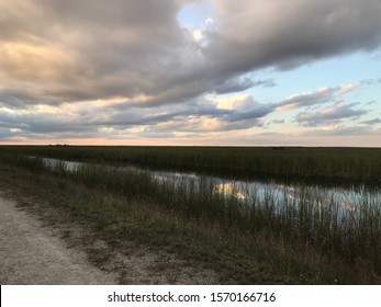 Everglades Levee Sunset And Sawgrass