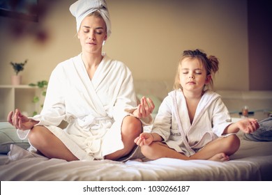 Every Morning Mommy And Me Exercise Yoga. Little Girl. 