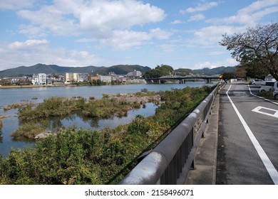 Everyday Scenery Of The River And The Riverside Road In Japan