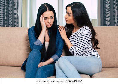 Everything Will Be Fine. Two Women On Couch Talking, One Girl Calm Down Her Friend