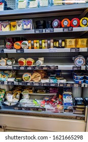 Evesham Worcestershire England UK. January 21st. 2020. A Display Of Cheeses On Sale In A Supermarket. There Are No People In The Picture.