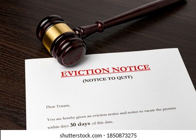 Eviction Notice Document With Gavel. Concept Of Financial Hardship, Housing Crisis And Mortgage Payment Default.