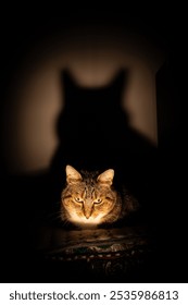 Evil cat with spotlight and shadow