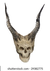  evil devil skull with horns isolated on white