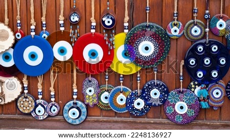 Evil eye, door decoration, souvenir from holiday. The most common to buy in the Mediterranean destinations such eg Greece, Turkey, Italy etc.