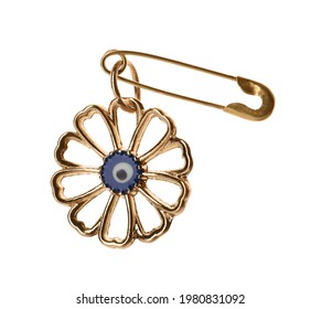 Evil Eye Safety Pin On White Background