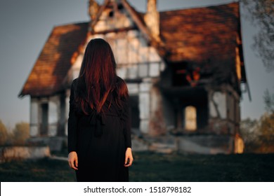 Evil Ghost Haunting Abandoned Horror House. Scary Halloween witch making ghostly apparition 
 - Shutterstock ID 1518798182