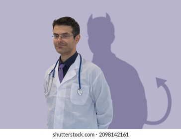 Evil Hypocritical Doctor With Evil Shadow