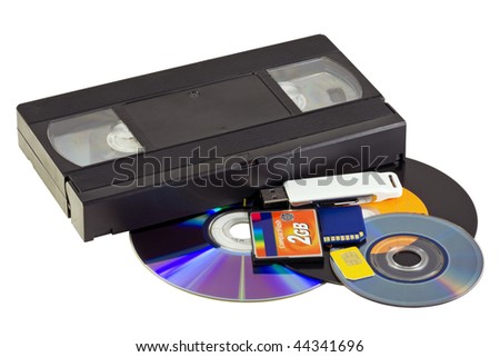 The evolution of entertainment media, film strips, compactflash, video, DVD, CD.