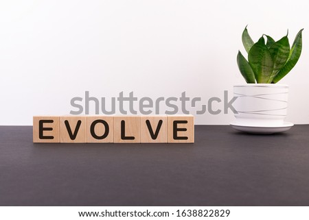 EVOLVE word made with building blocks on a light background