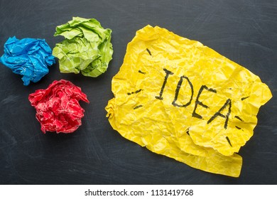 Evolving idea concept crumpled paper ball brainstorming for a good idea