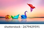 Evolving For Success and  a metaphor as Transform or changing to succeed concept and leadership in business through innovation and evolution of ability as a crumpled paper transforming.