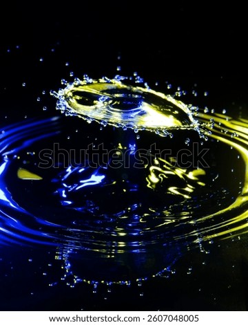 the exact moment when two drops of water collide in a container, forming a peculiar shape