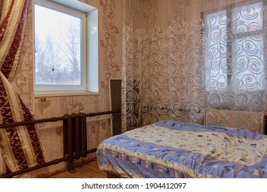 Example Of Typical Poor Old Soviet Russian Room Interior In Khruschev House.