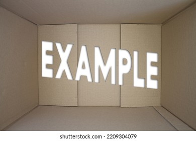 Example Word With Cardboard Box. Brown Folded Card Box.