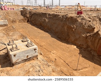 Excavation of an AIS cable trench involves digging a trench to lay down the necessary cables for the electrical system, typically used in substations or power distribution areas.