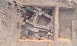Excavations In The Area Of ​​the Ancient City.  Archaeological Excavation Background. Historical. Top View