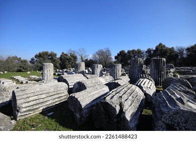 Excavations of the Temple of Hekate in Lagina Ancient City and Ancient columns Yatagan Mugla Turkey