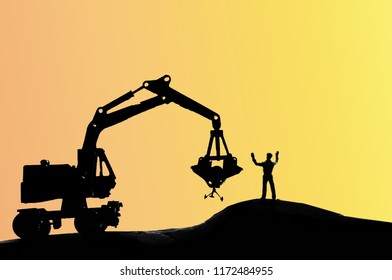 Excavator loader with worker