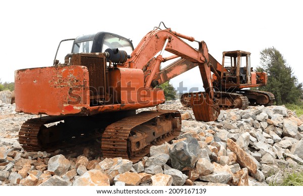 An excavator\
machine in a construction\
site