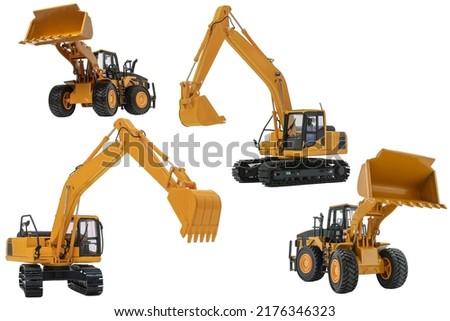 Excavator model and Wheel loader  with isolated on a white background