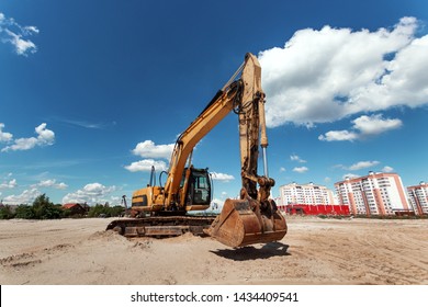 Excavator On Construction Site Against Blue Stock Photo 1434409541 ...