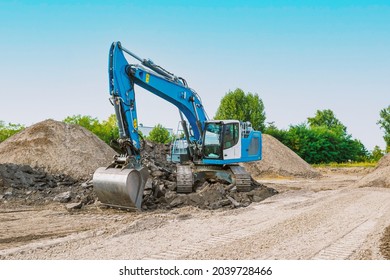 excavator on a construction site. Also called diggers, JCB, mechanical shovels, or 360-degree excavators