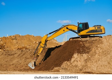 Excavator At Sandpit During Earthmoving Works