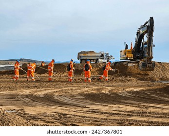 Excavator type construction machinery working on bulk earthworks