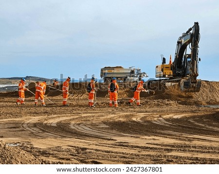 Excavator type construction machinery working on bulk earthworks