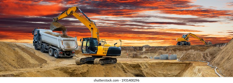 excavator at work on construction site - Shutterstock ID 1931400296