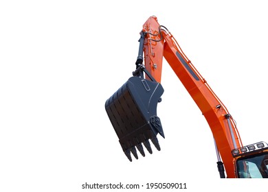 Excavators Arm Boom Bucket Truck Clean New Isolated On White Background With Clipping Path