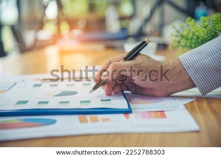 Excel stat spreadsheet business analytics graph statistic with graph and table data number in charts database. Accountant hands pointing excel stat financial spreadsheet document business graph charts