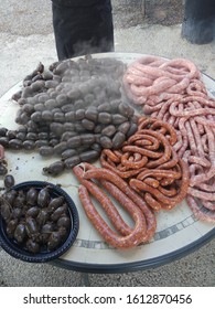 Excellent freshly made pork sausage. Delicious, tasty, juicy and Spanish style. Sausage, blood sausage, sausage of Murcia, a species of pork from the Region of Murcia, Spain