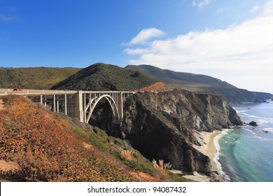 Excellent viaduct. Seaside highway on coast of Pacific ocean. California, the USA