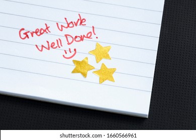 Excellent Work Gold Star Award On Notepad