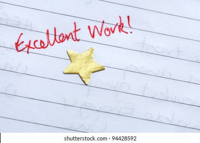 Excellent Work Gold Star Award On Notepad