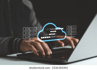 Exchange information and data with internet cloud technology. Digital system for transferring documents. FTP ( File Transfer Protocol ) files receiver and computer backup copy. File sharing isometric.