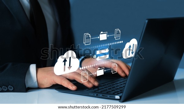 Exchange information and data with internet\
cloud technology.FTP(File Transfer Protocol) files receiver and\
computer backup copy. File sharing isometric. Digital system for\
transferring\
documents.