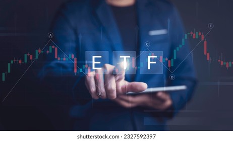 Exchange Traded Fund ( ETF ). Financial Success in the Stock Market Businessman Trading on Exchange, Investment Opportunities in Mutual Funds and ETFs, Growing Wealth in the Financial Market.