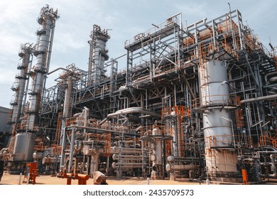 Exchanger afternoon of tank oil refinery pipeline plant steam vessel and column tank oil of Petrochemistry - Powered by Shutterstock