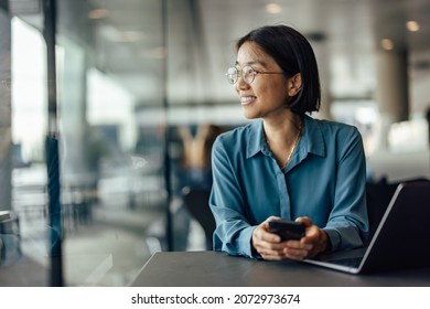 Excited Asian Woman, Looking Forward To The Weekend, After Work