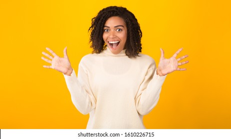 Excited Black Woman Screaming Raised Arms Stock Photo 1610226715 ...