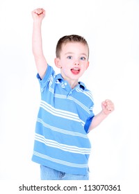 Excited Boy With Arm In The Air