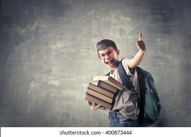 Excited Boy Going To School