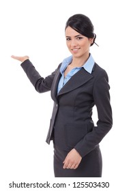 Excited Business Woman Showing Product Isolated Stock Photo 125503430 ...