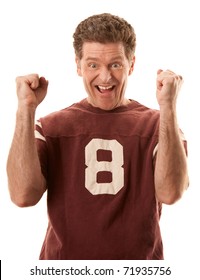 Excited Caucasian Sports Fan On White Background