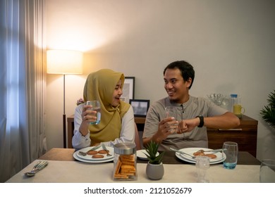 Excited Couple Having Iftar Dinner Time Together