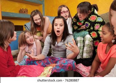 Excited Girl Talking With Her Friends At A Sleepover