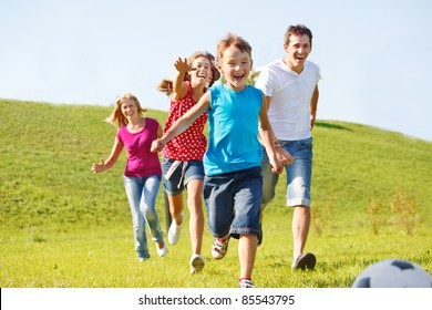 Excited Happy Family Running